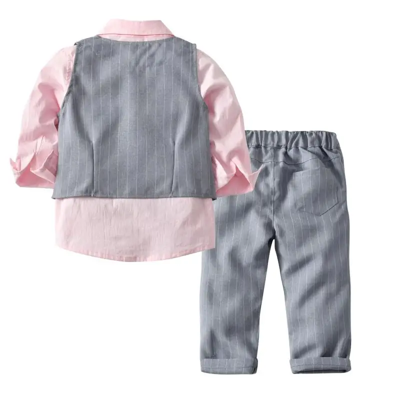 Boys Bow Tie Gentleman Suit Pink Long-sleeved Shirt Vest Trousers Birthday And Party Four-piece Children Clothing High Quality