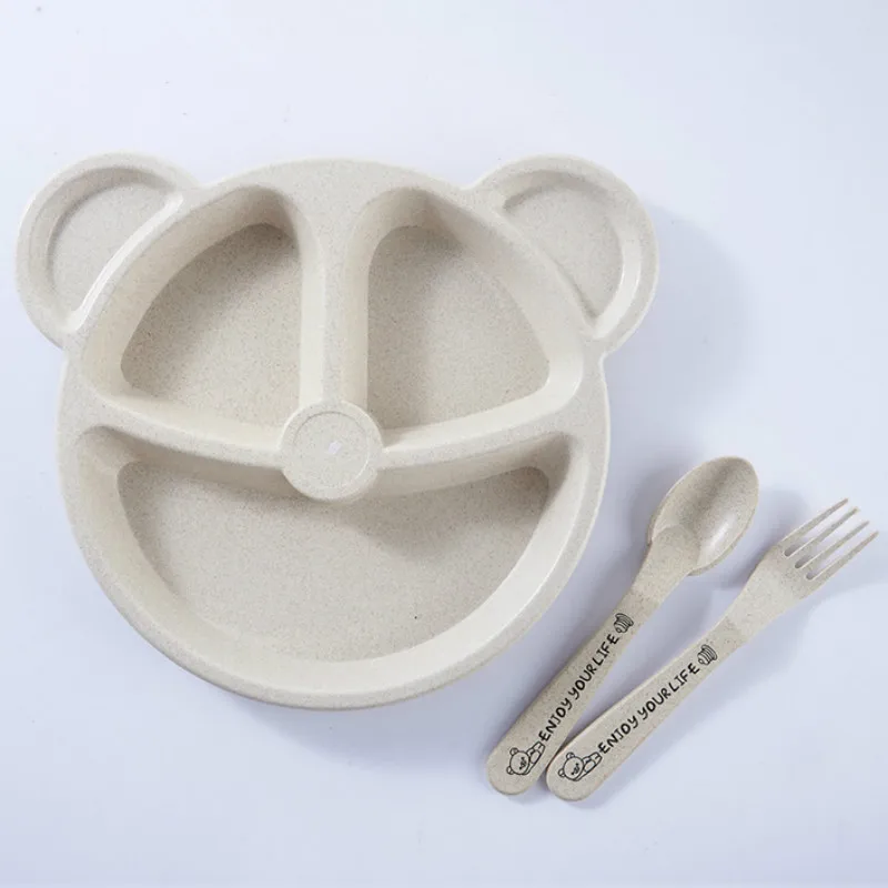 Детская миска + ложка вилка набор посуды для кормления мультяшный медведь