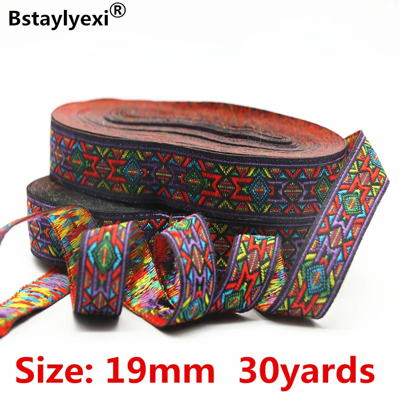 Бесплатная доставка 45 метров 19 мм Фиолетовый Цвет вышитая тесьма национальная