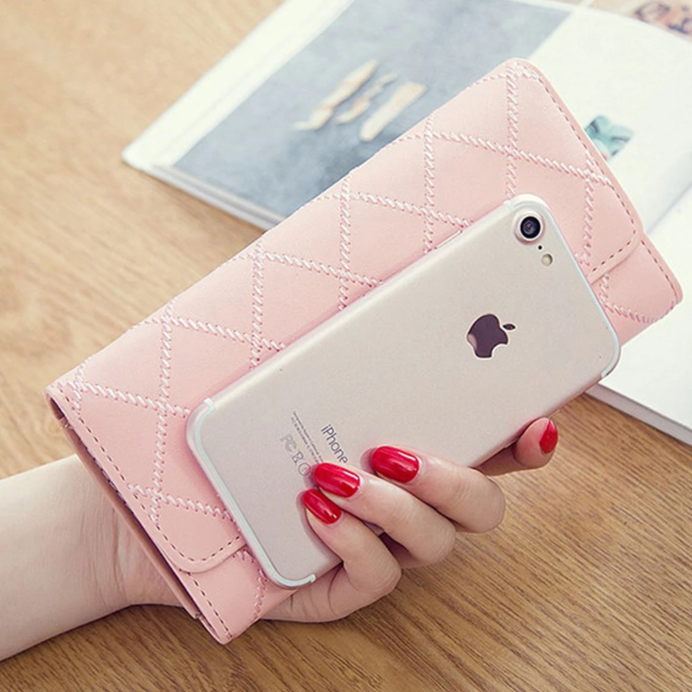 Женские бумажники и кошельки Длинный кошелек в клетку из искусственной кожи