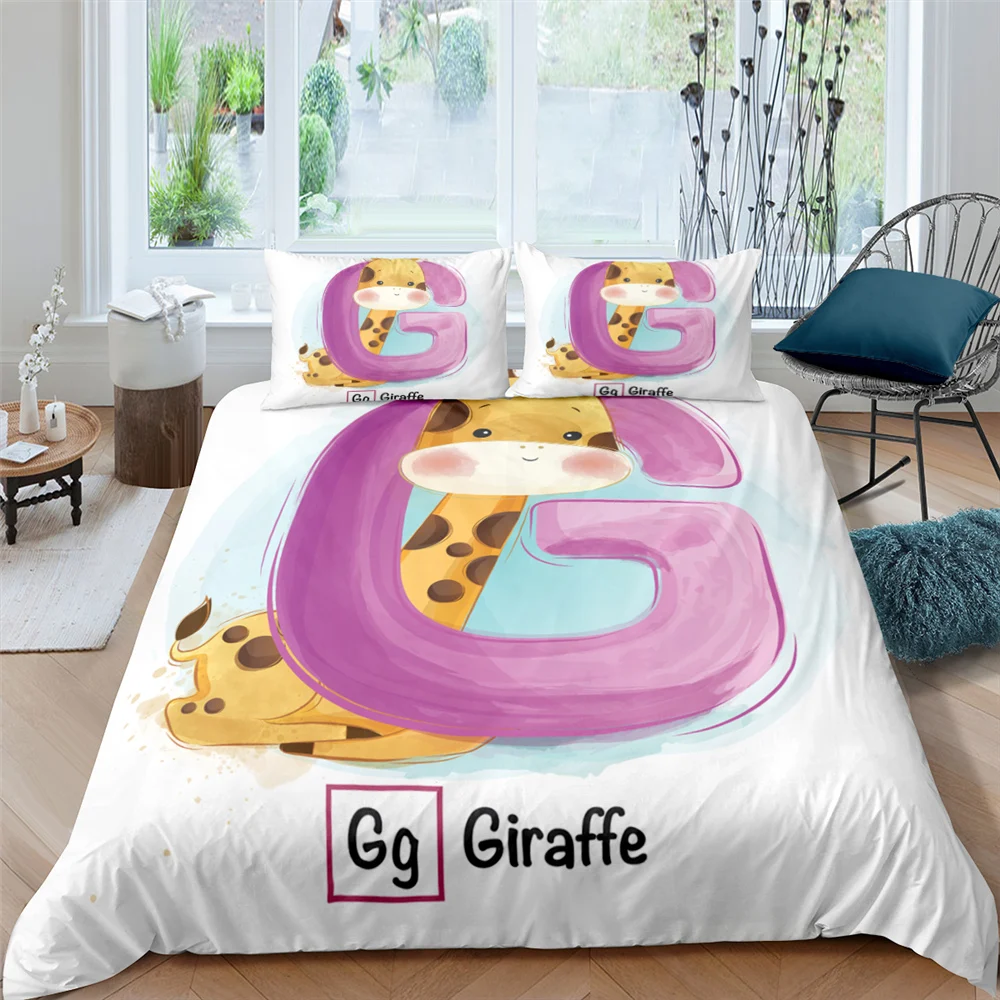 

Cartoon 3D Bedding Set Kids Girls Letters Duvet Cover Set Animal Quilt Cover Pillowcase Home Textiles King Queen Size Dropship