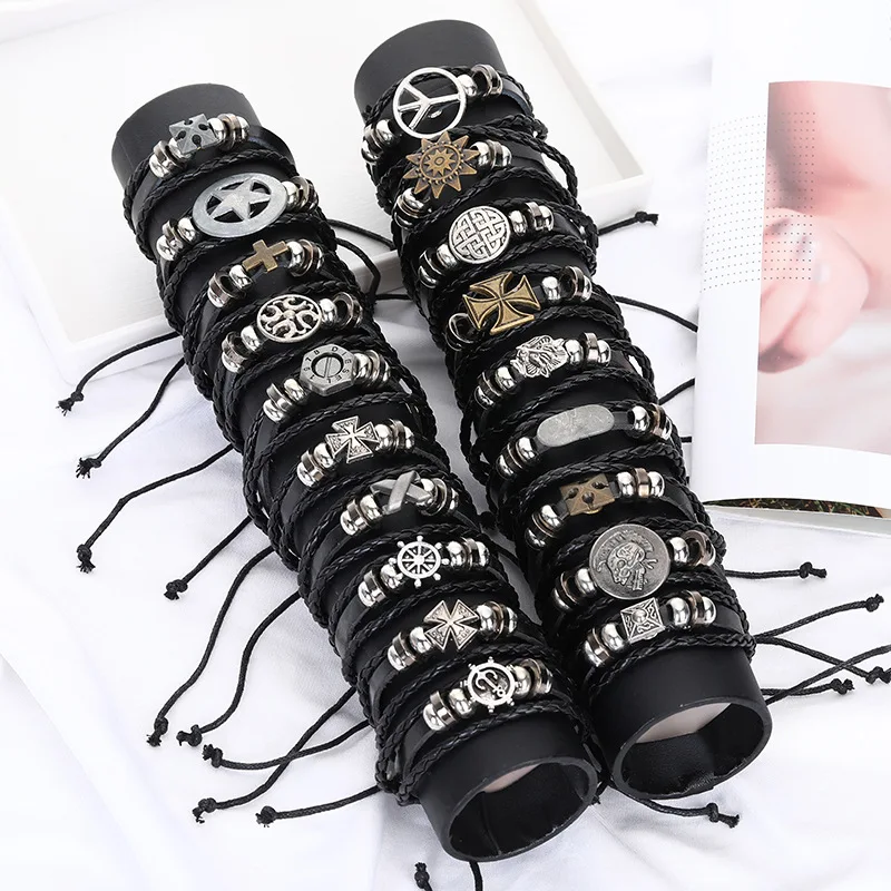 

27 Optional Korean Fashion Creative Punk Style Leather Bracelet Male And Female Students Braided Rope Couple Men's Bracelets