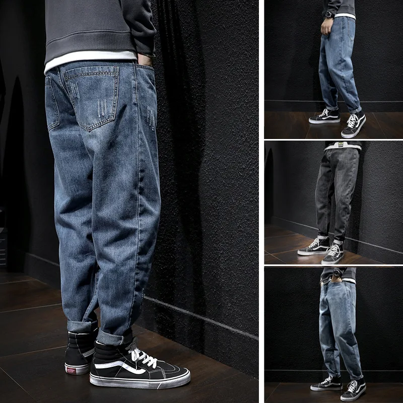 

Модные мужские джинсы в японском стиле, свободные винтажные дизайнерские штаны-шаровары, широкие брюки, уличная одежда в стиле хип-хоп, мужс...