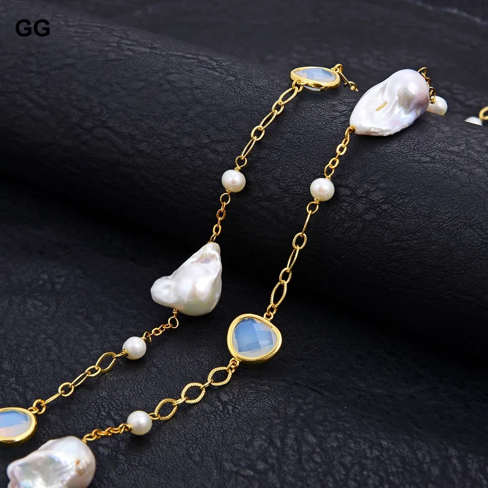 

GG Jewelry 60'' Round Natural Keshi Pearl White Crystal Necklace