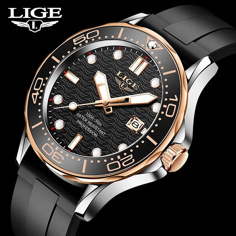 

2021 LIGE Top Brand New Fashion Sport Mens watch Waterproof Luxury Clock Silicone Strap Quartz Wrist Watches Relogio Masculino