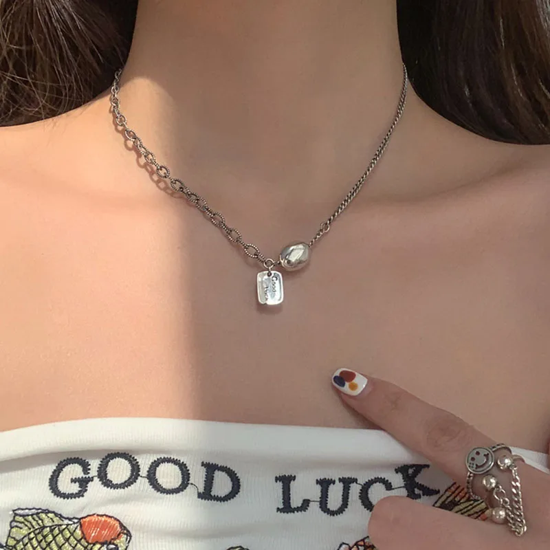 

MEYRROYU Sterling Silver 2021 Oжерелье Oval Letter Chain Pendant Necklace Simple Clavicle Chain For Women Party 925 Accessoeies