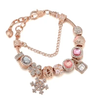 rose gold crystal charm bracelets for women with pink snowflake crystal pendant bracelets bangles fashion jewelry gifts