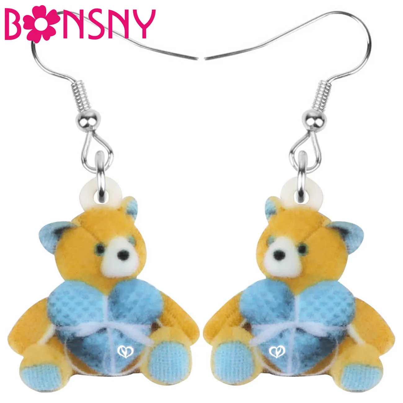 Bonsny акриловое сердце кукла плюшевый медведь серьги сидячие Симпатичные игрушки
