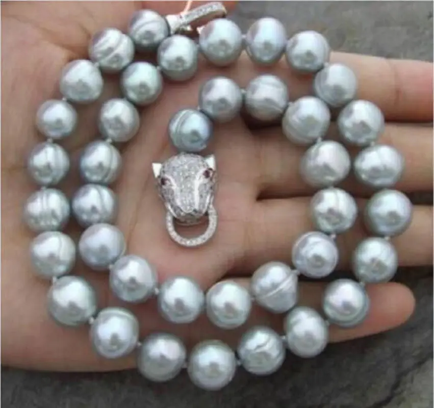 

Leopard Clasp AAA 10-11MM NATURAL SOUTH SEA BAROQUE GRAY PEARL NECKLACE 18"