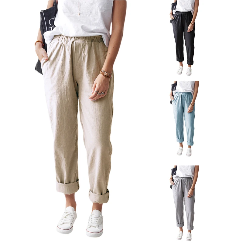 

Kayotuas Women Straight Pants Cotton Linen with Pocket Casual Running Jogging Gym Fitness Ladies Trousers Streetwear