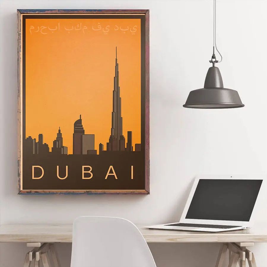 Постер путешествий в Дубае античная пейзажная живопись винтажная крафт-бумага