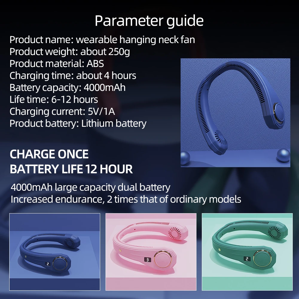 

2021 Electric Neck Fan Usb Fan Cooling Power Digital Display Hanging Rechargeable Portable Air Cooler Conditioning Bladeless