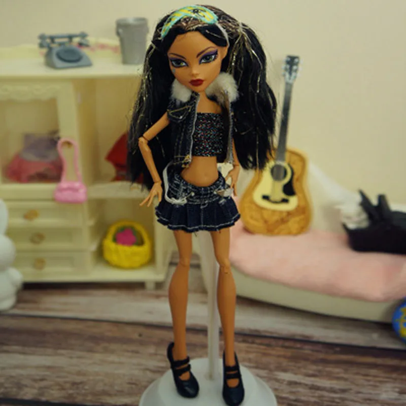 

Fashion Doll Clothes Set for Monster High Dolls Outfits Vest Denim Jacket Top Skirt For Bratz Dolls Accessories Kid Toys 1/6