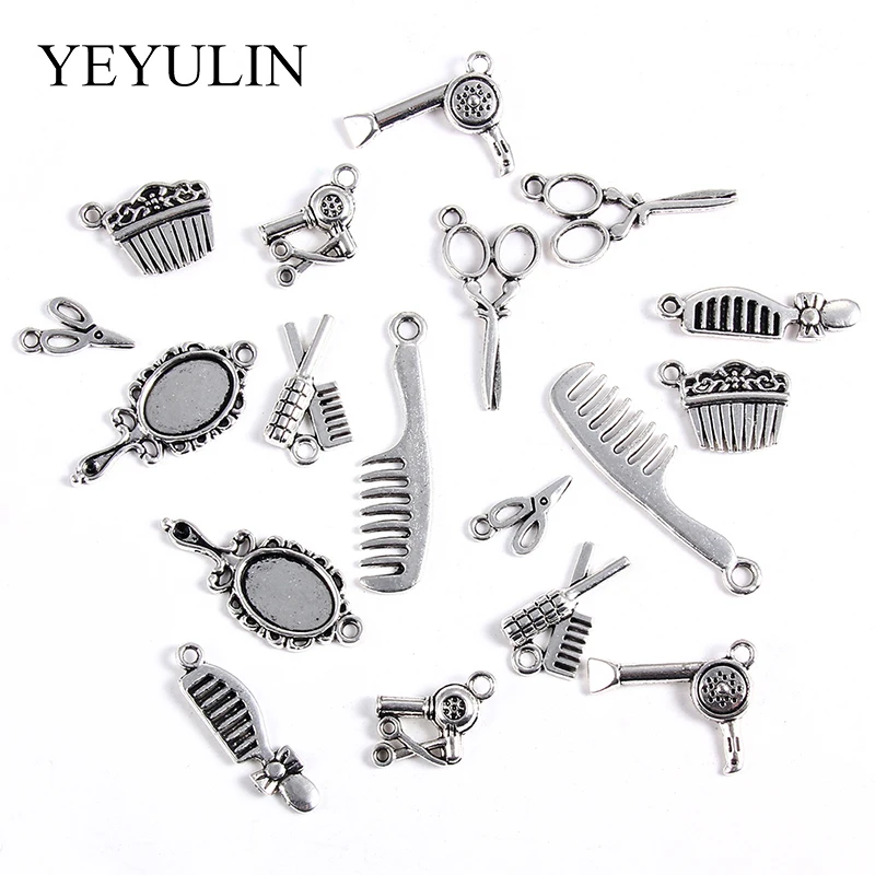 20 шт./лот винтажные металлические подвески Ретро Зеркало фен ножницы расческа