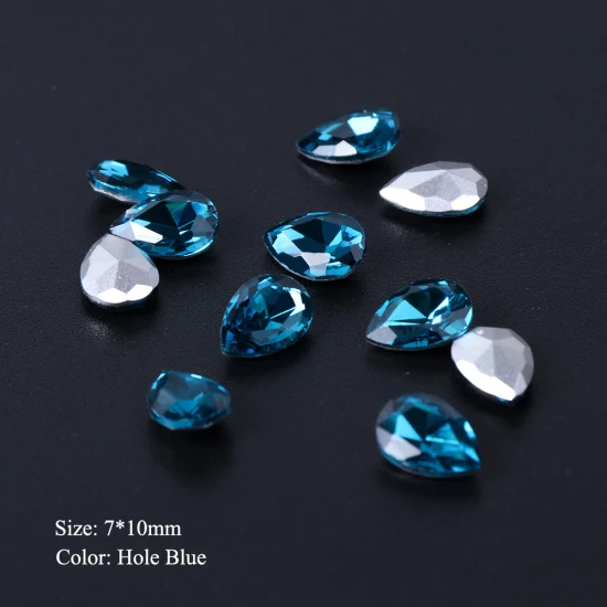 Hole Blue 7x10mm 10 шт. Кристаллы Стразы для ногтей Блеск капли воды украшения для ногтей 3D стеклянный камень драгоценный камень плоская задняя сторона поддельные ювелирные изделия с алмазами TR896 - Цвет: Hole Blue 7x10mm