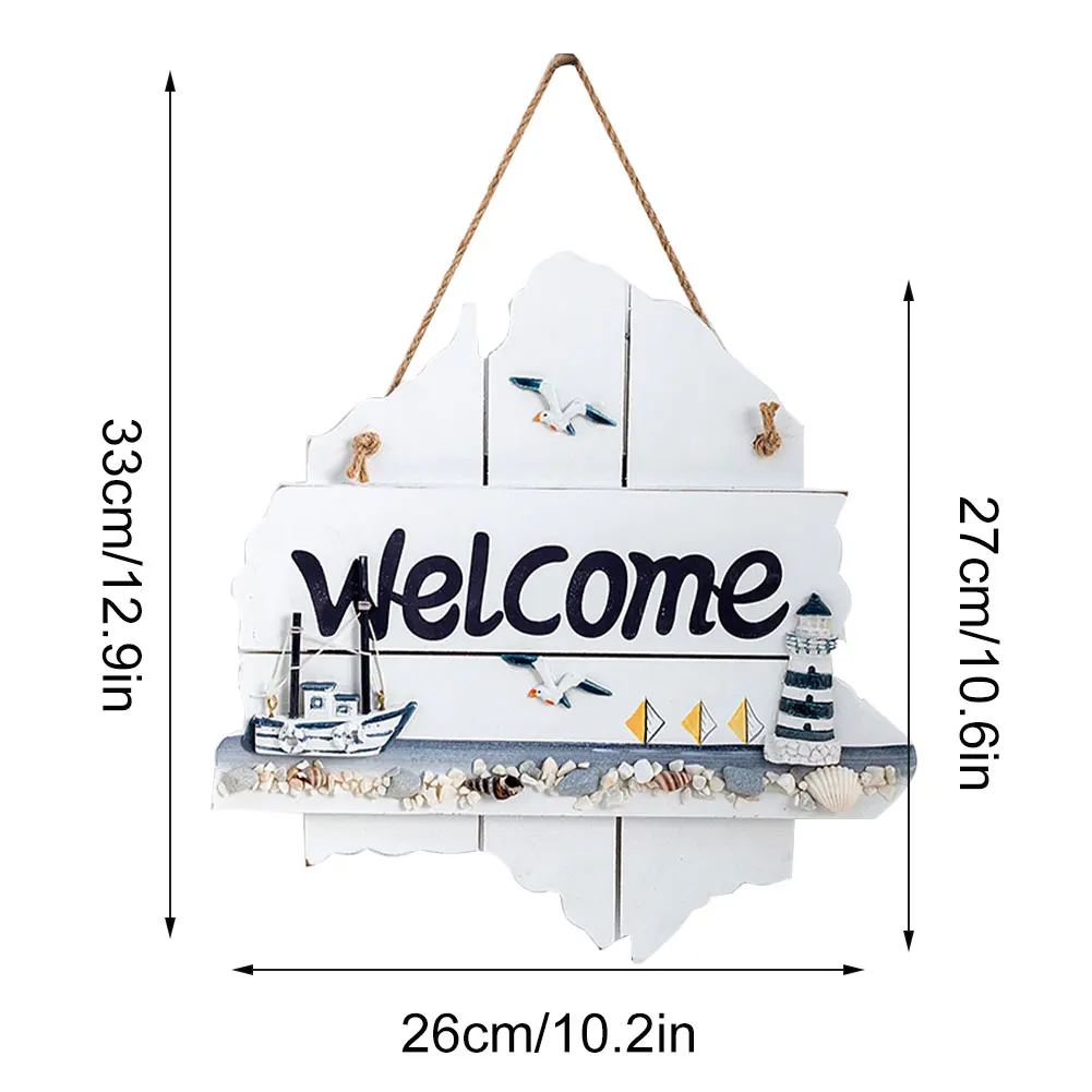 

Front Door Welcome Sign Hanging Nautical Welcome Plaque Beach Theme Wooden Decoration for Restaurant Store Hanging Vertical Sign