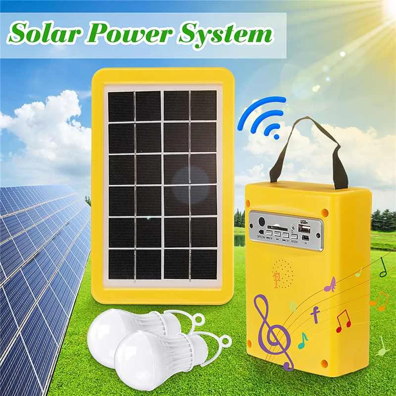 

Portable Solar Generator Outdoor Power Mini 3W Solar Panel Battery Charging LED Lighting System with 2 Light Blubs