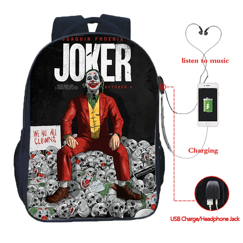 16 Inch High Quality Joker USB Charge School Bags Students School Rucksack Boys Girls USB Charging Joker Travel Backpack Gifts