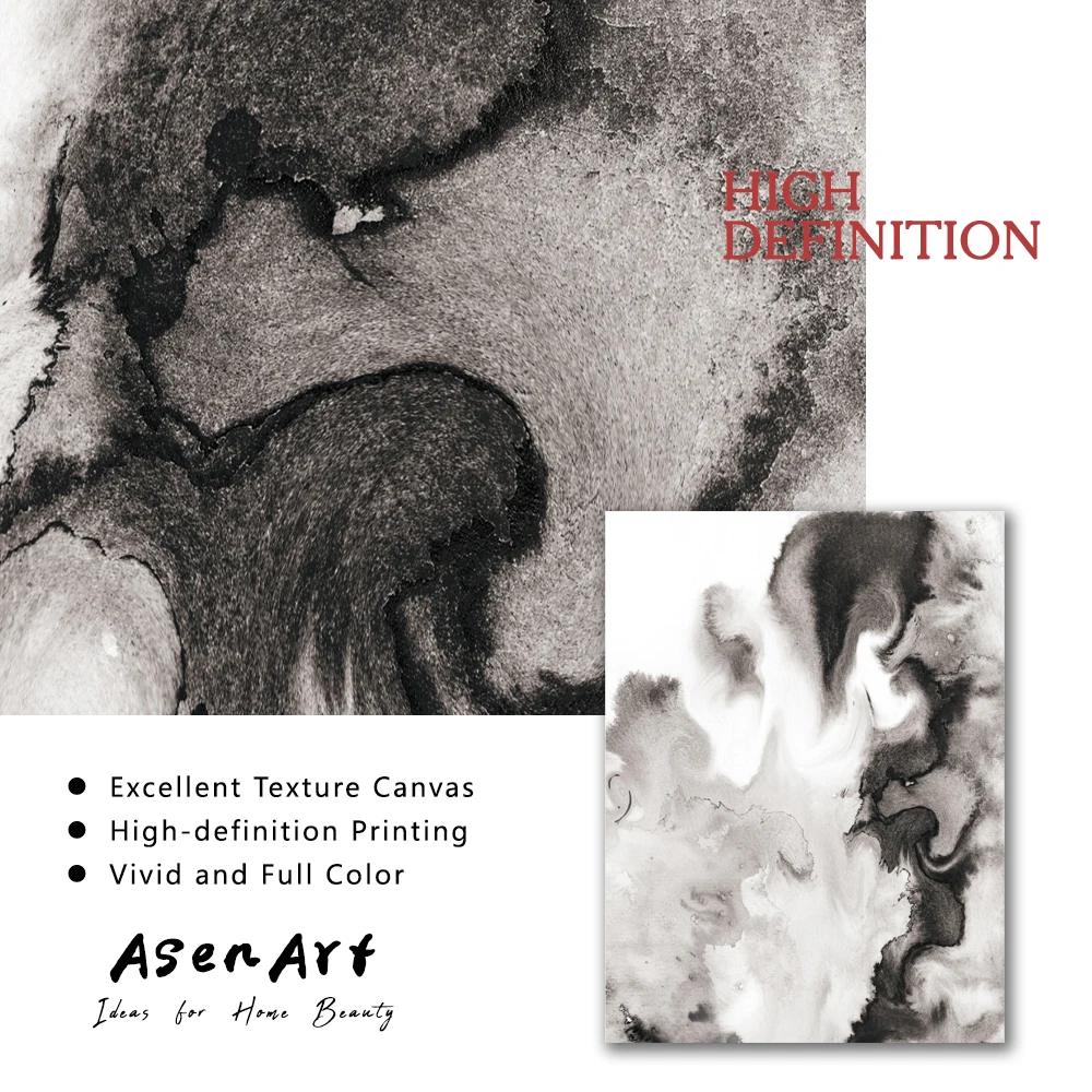 Акварельное искусство черно-белая абстрактная живопись печать на холсте