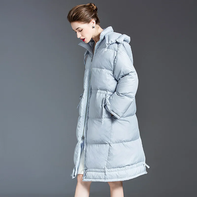 Down 2021 Winter New 90% Sky Blue Thick Loose Fashion Knee-Length Jacket Women's Warm Outwear top