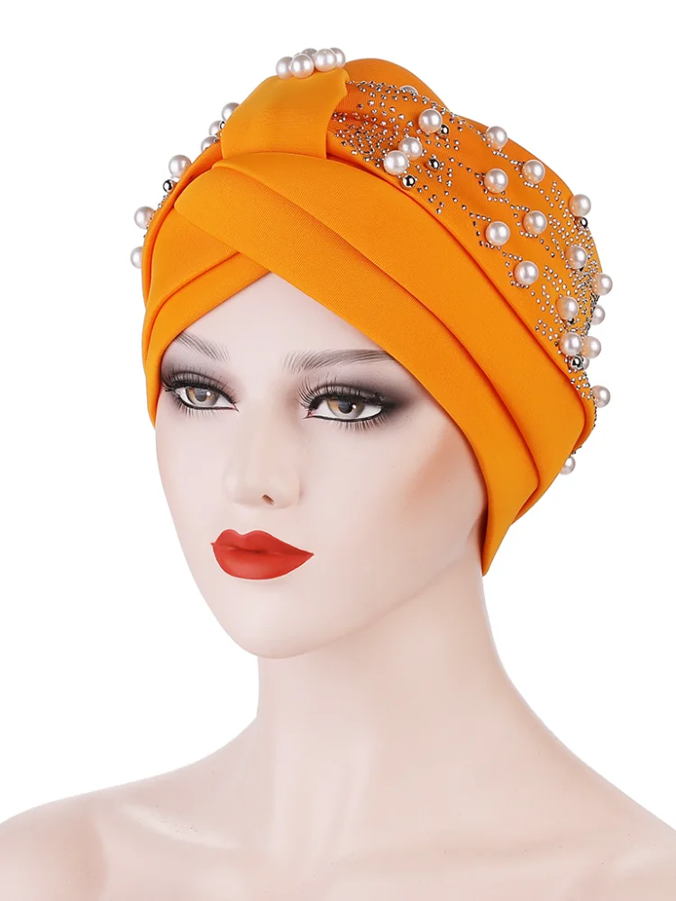 

2021 New Beading Velvet Turban Hat for Women Muslim Headscarf Bonnet Islamic Head Wraps African