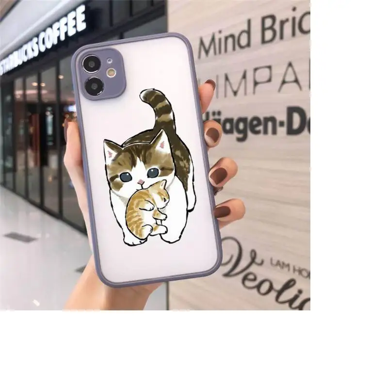 

Cute cartoon cat Phone Cases Matte Transparent for iPhone 7 8 11 12 s mini pro X XS XR MAX Plus cover funda