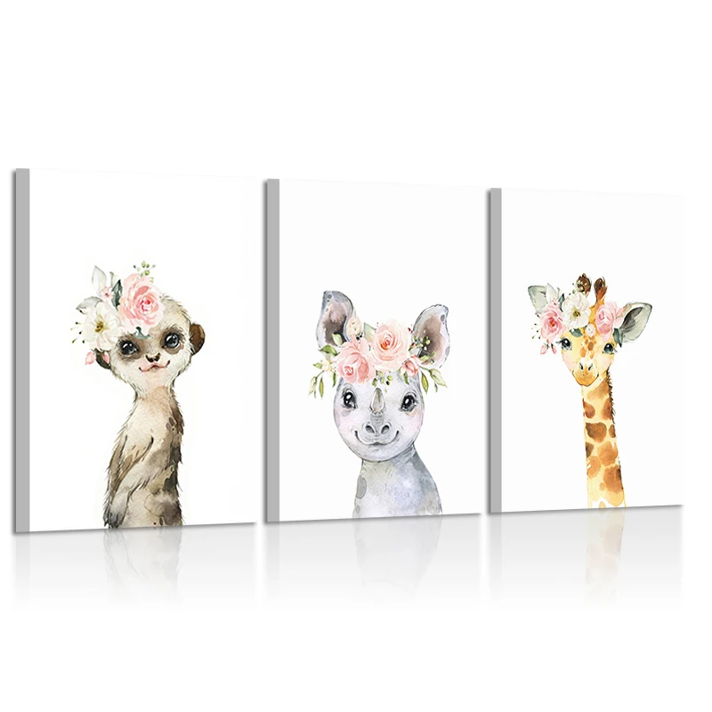 Детская картина холст настенное искусство розовый цветок с рисунком животных