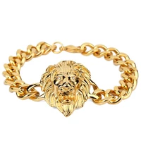 fashion jewelry hip hop lion head bracelet women and men gold silver color alloy bangle accessories