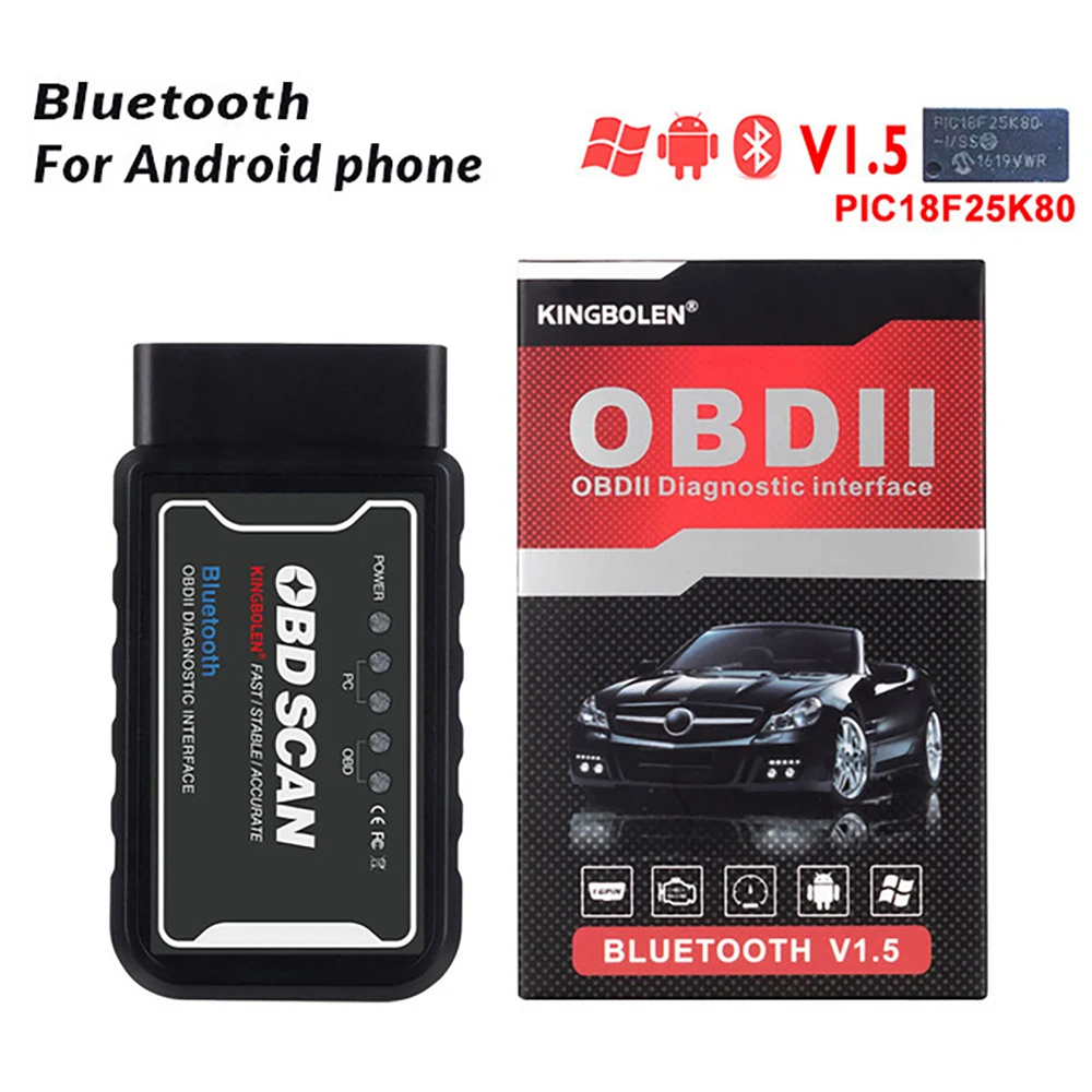 

Считыватель кодов ELM327 V1.5, диагностический прибор с чипом PIC18F25K80, Bluetooth, для Android смартфонов