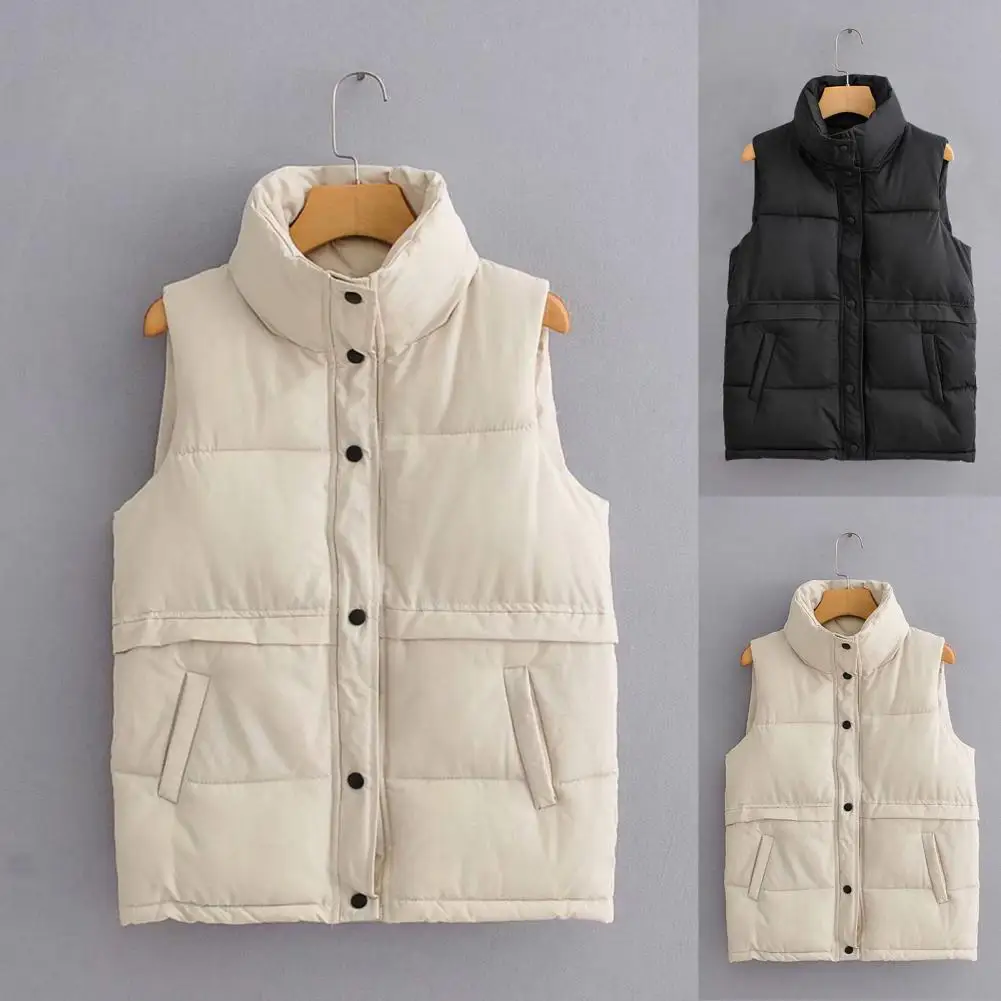 

Casual Chic Stand Collar Sleeveless Waistcoat Skin-friendly Women Waistcoat Solid Color for Daily Wear