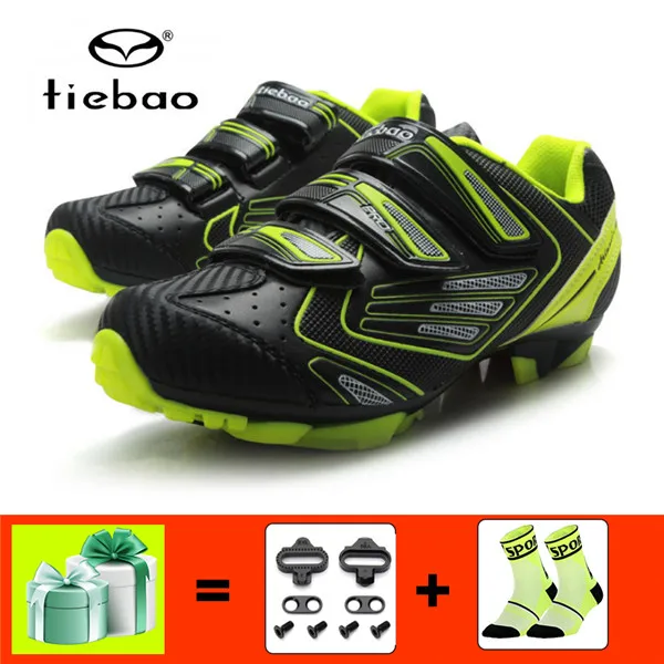 TIEBAO, обувь для велоспорта, мужские кроссовки, женские, sapatilha ciclismo, mtb, горный велосипед, для верховой езды, самоблокирующиеся, Superstar original, обувь - Цвет: 1521 green with gift