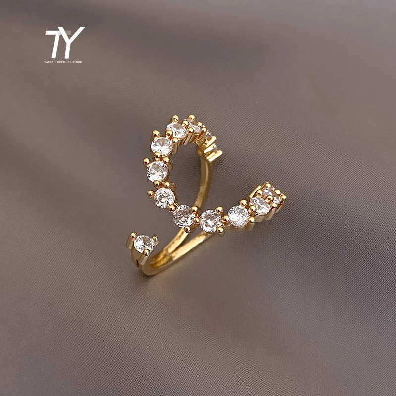 

High Level Creative U-shaped Zircon Gold Opening Rings For Woman Neo Goth Girl's Fashion Jewelry Wedding Sexy Finger Accessories