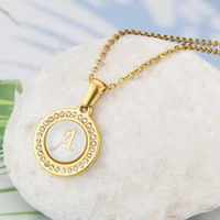 gold color initial letter women necklace stainless steel round zircon girls 26 letters pendants charm necklaces women jewelry