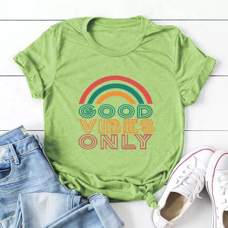 

Women Summer T Shirt Versatile S-5XL100% Cotton Rainbow Print Large Women TShirt O Neck Short Sleeve Funny Female Tee Shirt Tops