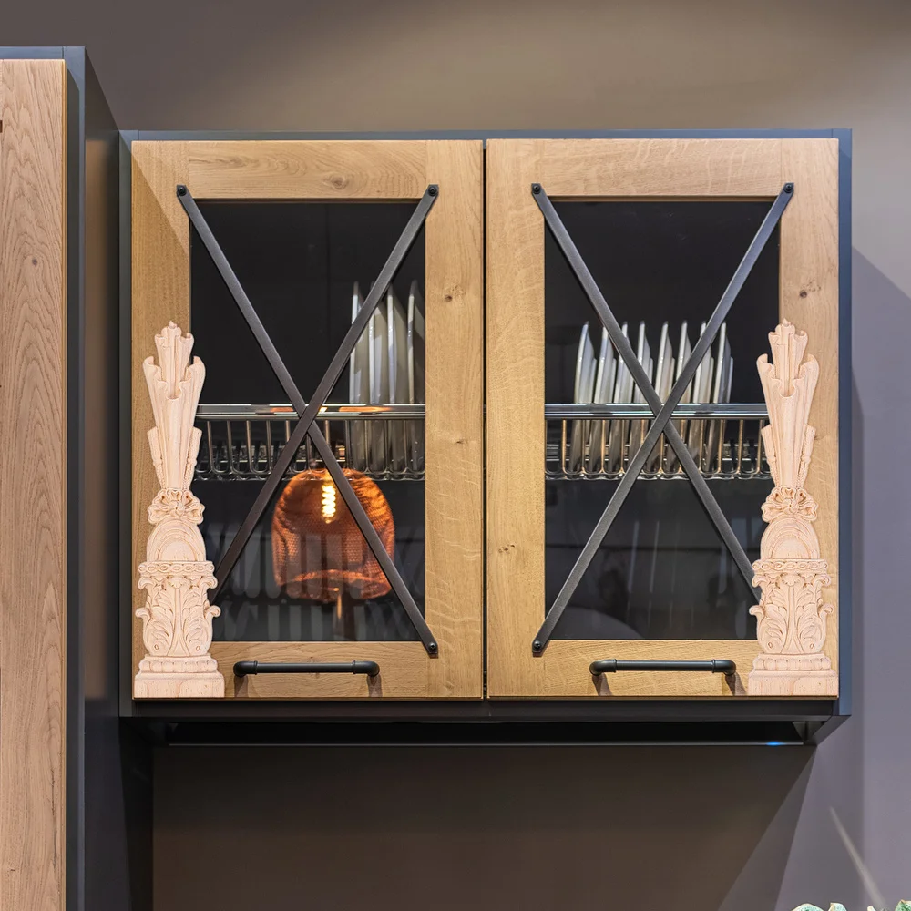 

2Pcs Retro Wooden Decals Wood Carved Appliques Door Cabinet Decorations