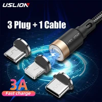 uslion 3 in 1 3a magnetic cable fast charging for iphone 12 11 plus xs micro usb c cable type c cable for samsung xiaomi huawei