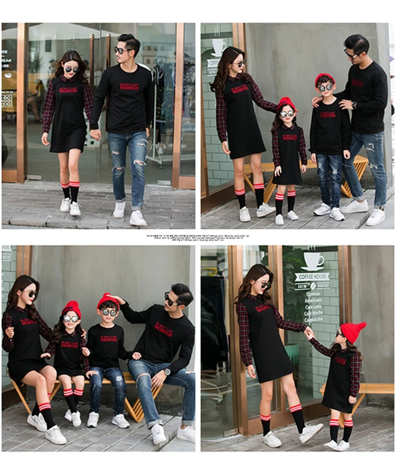 New Autumn Family Matching Outfits Mom And Daughter Fashion Embroidery Dress Dad Son Sweatshirt Children Long Shirts