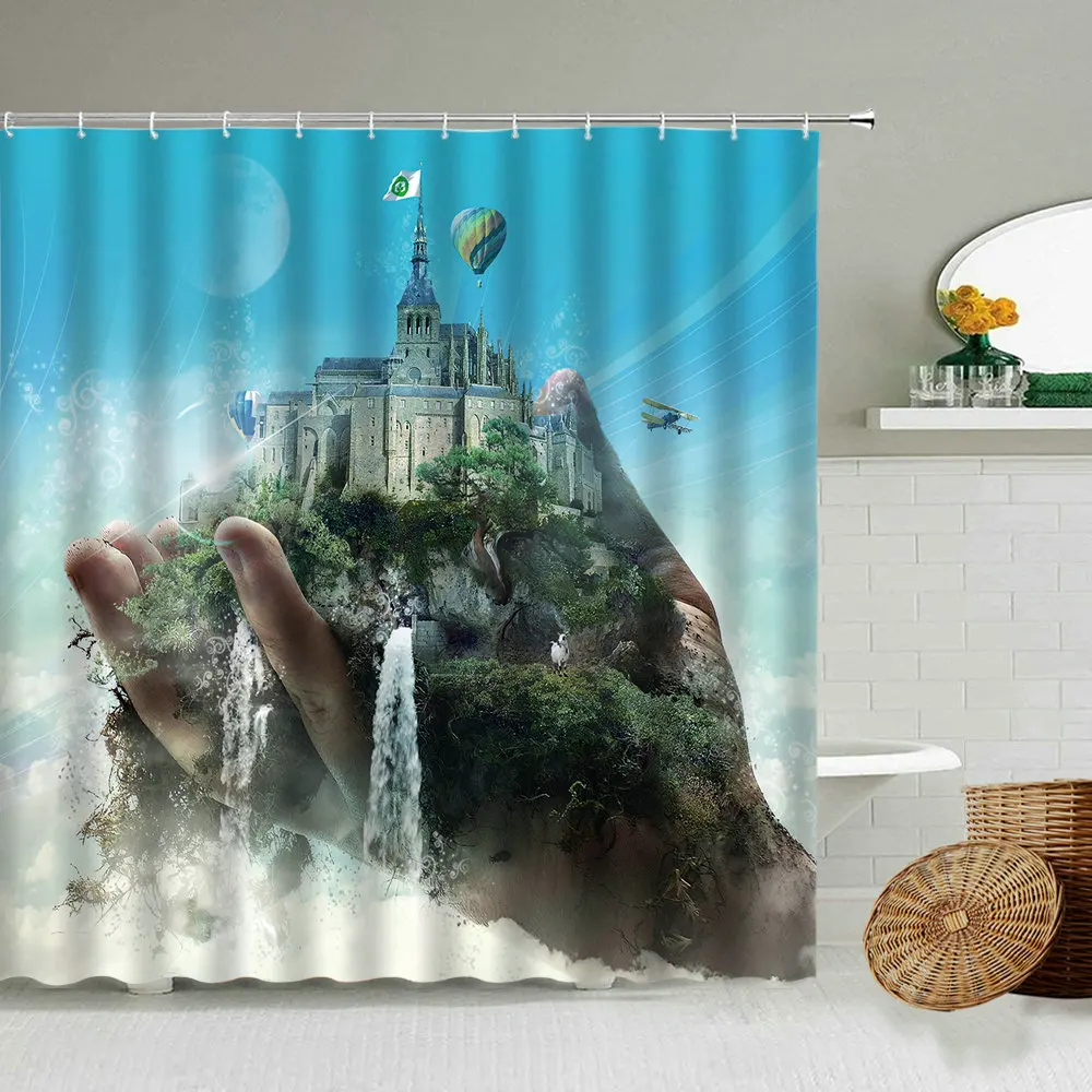 

Blue Sky White Clouds Natural Landscape Shower Curtain Turtle Personality Creative Scenery Bathroom Waterproof Screen Washable