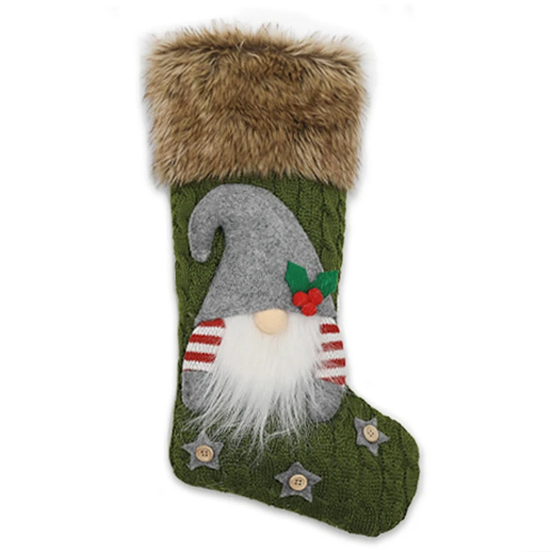 

2 Pcs 3D Plush Swedish Gnome Christmas Stockings Sock, White & Green