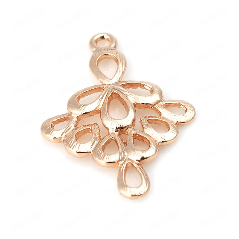 

(1550)6PCS 17.5x24MM 24K Champagne Gold Color Plated Brass Flower Connect Charms Pendants High Quality Diy Jewelry Accessories