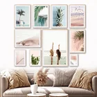 Настенная картина с изображением девушки из пальмовых листьев и кактуса, кактуса, птицы, в скандинавском стиле для гостиной
