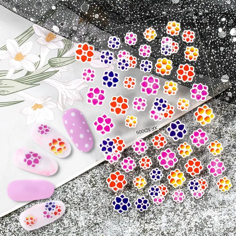 

The New 5D Nail Sticker Embossed White&Pink Color Flower Water Decals Empaistic Nail Water Slide Decals