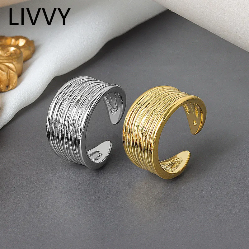 

LIVVY Silver Color Rings For Women Layered Simple Style Multilayer Rings For Women Gifts Large Chains Rings 2021 Trend