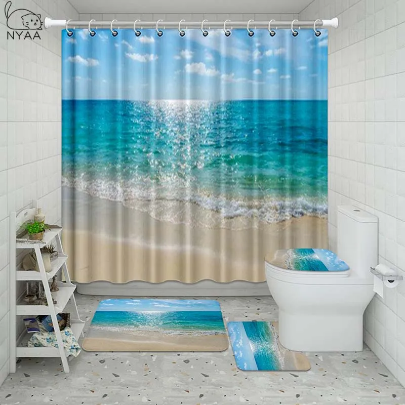 Летняя пляжная шторка для ванной и душа с принтом Sea Tree коврик-подставка крышки