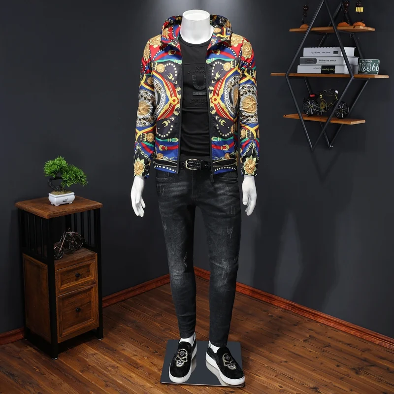 

New arrival Spring Autumn slim hooded Male jacket classic Retro pint Men jacket zipper Casual jacket men