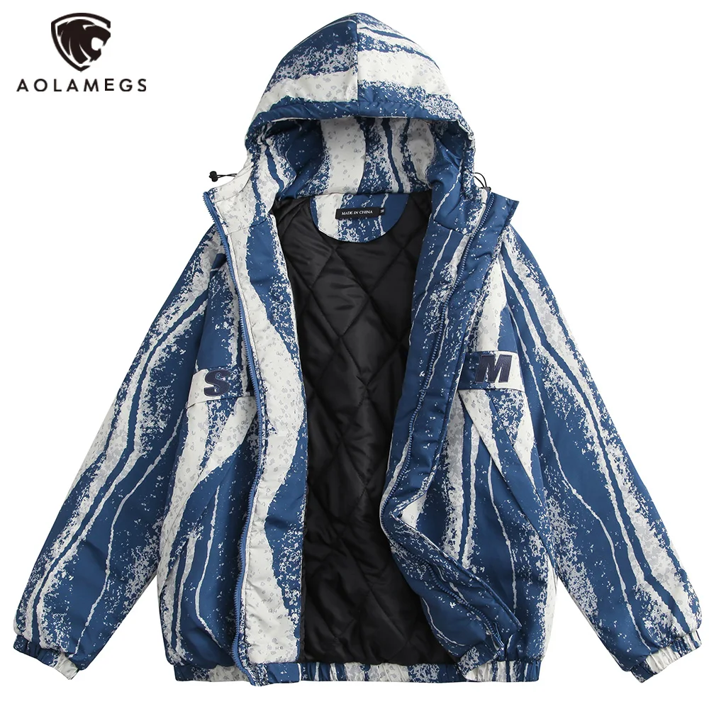 

Aolamegs Thicken Track Jackets Men Snow Mountain Print Zipper Cotton Padded Winter Hooded Parkas Fashion Loose Warm Coats Couple