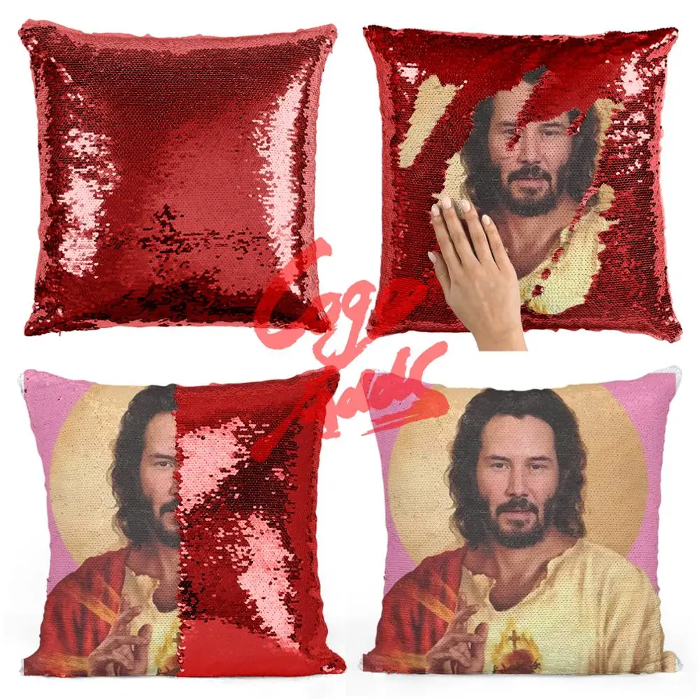 Подушка с блестками Сен Кеану ривс | Наволочка Двухцветная подушка Подарок для