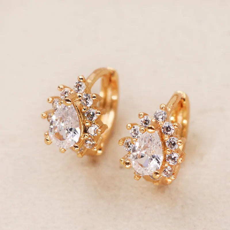 Fashion Jewelry Women Earrings Bohemian Jewelry Indian Style Flower Luxury Ear Rings Big Gem Zircon Gold Earrings OBS1318 - Окраска металла: Transparent Zircon