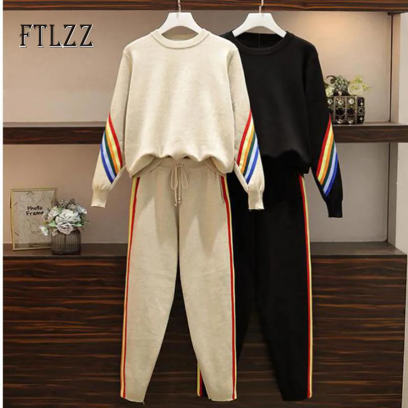 Модный женский Повседневный вязаный комплект из 2 предметов Новинка осени 2019