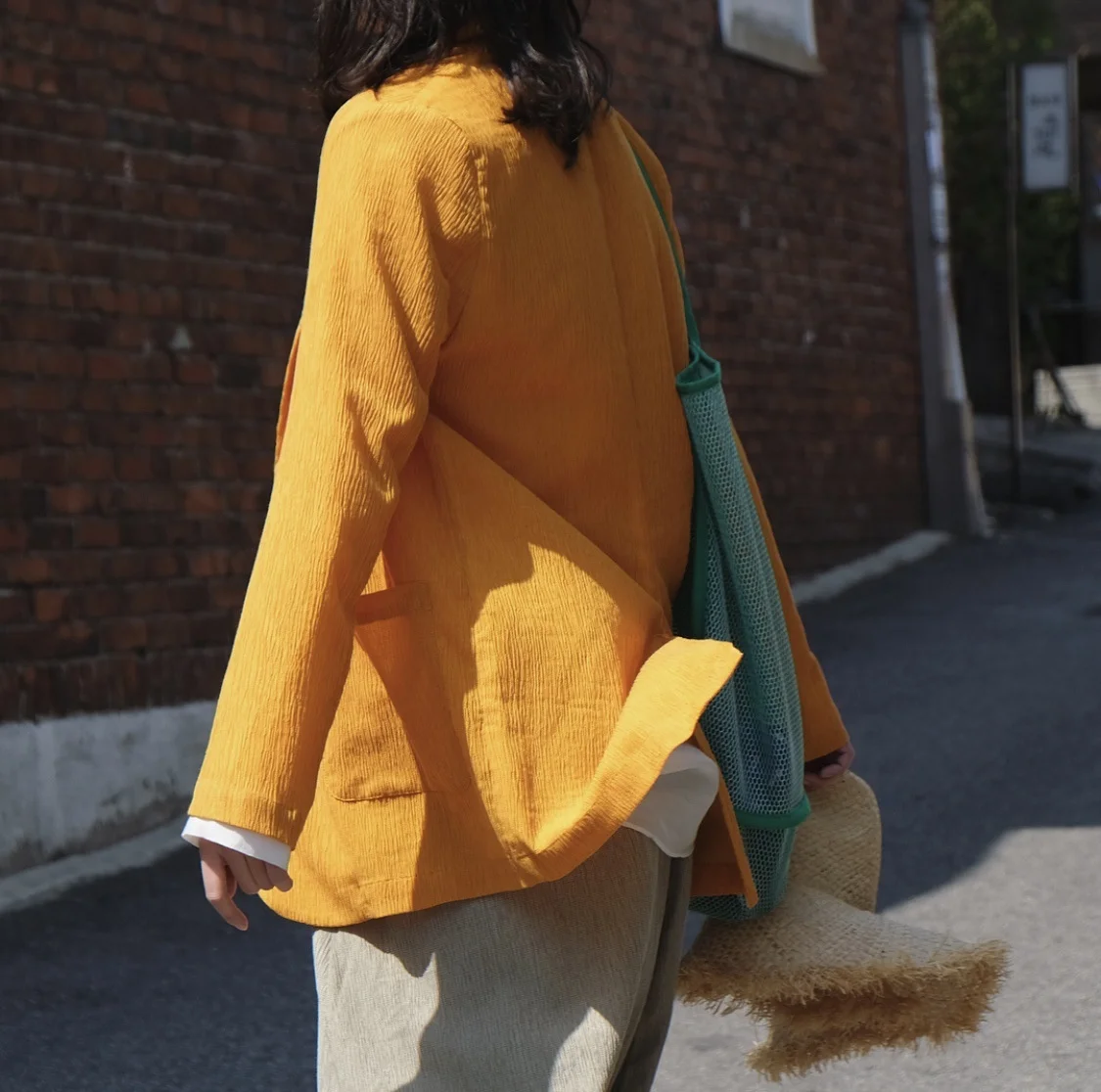 

SHENGPALAE Temperament Orange Blazer Women's Summer 2021 New Notched Loose Thin Single Breasted Long Sleeve Suit Coat 5E1374